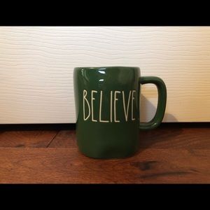 Rae Dunn Green Believe mug